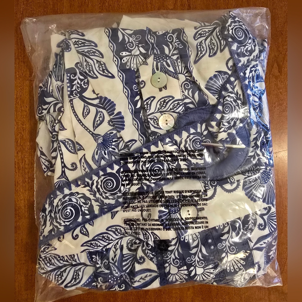 NEW FARM Rio blue & off-white shell garden 100% organic cotton Romper Size Small - Picture 13 of 13